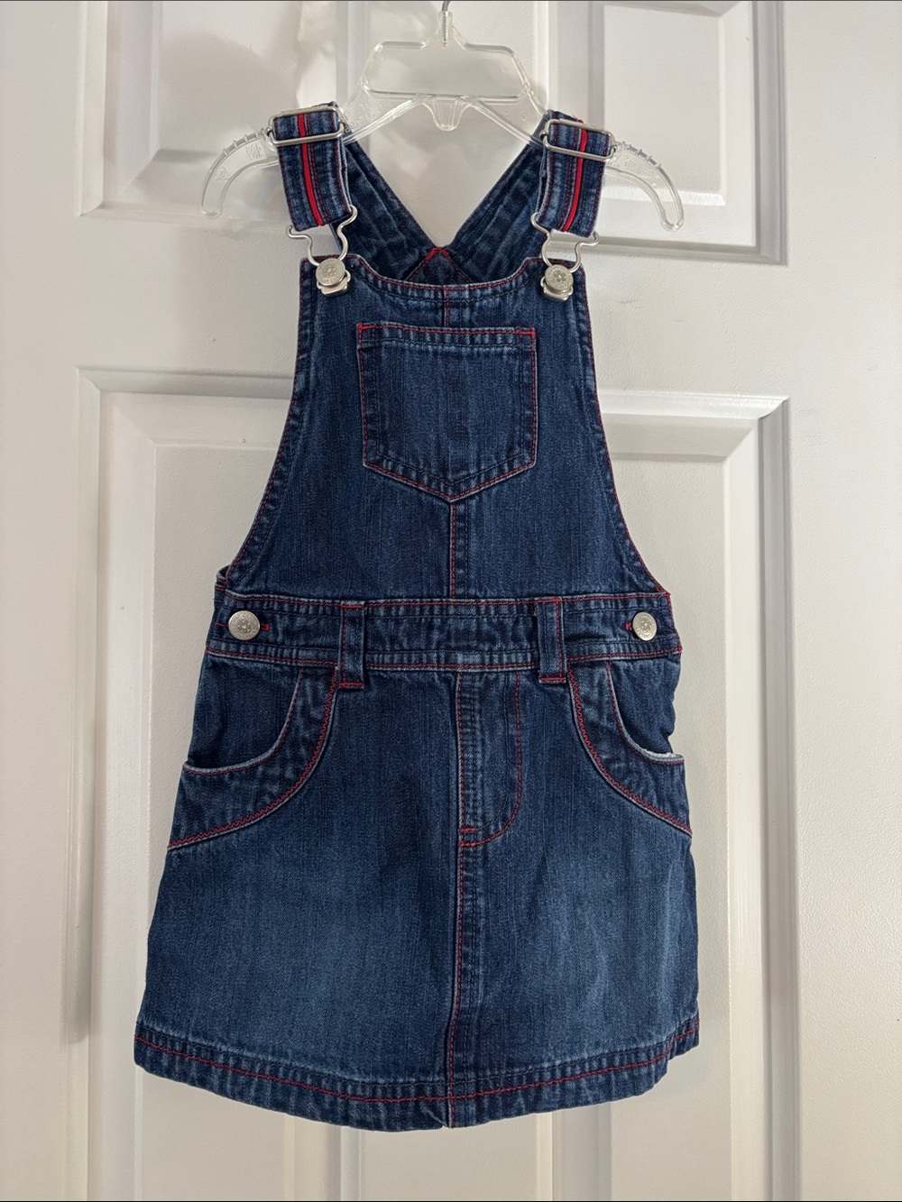 GAP Girls Blue Denim Overall Dress with Pink Stitching